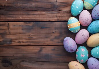 Colorful Easter Eggs Wooden Background Flat Lay