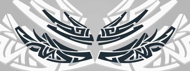 Bold modern Celtic and mecha style tribal tattoo wings set