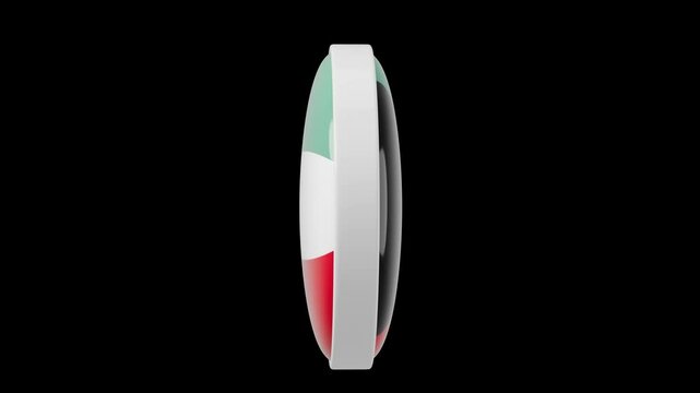  Kuwait Circle flag icon simple looped animation. Transparent backgound. 3d rendered movie with alpha channel. Round shape.