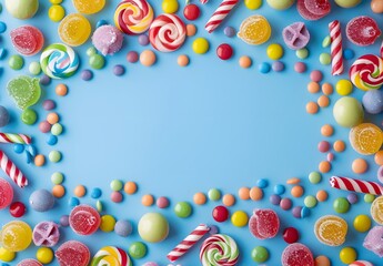 Obraz premium Colorful Candy Border on Blue Background
