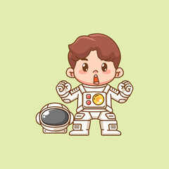 Cute boy astronaut shout spirit kawaii chibi character mascot illustration outline style