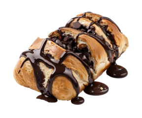 Slices of bread with chocolate scattered on a transparent background.