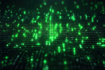 Obraz premium background of green binary code, glowing in the dark, representing data technology and cyber security. The artwork is in the style of data technology