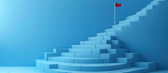 Fototapeta premium Abstract Blue Staircase Leading to a Red Flag
