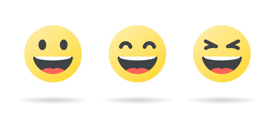 Laugh, happy face emoji icon set in flat design. Laughing facial emoticon concept