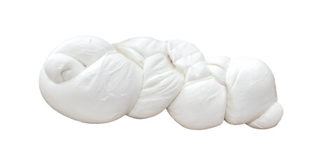 Braided buffalo mozzarella cheese, freshly isolated on a transparent background