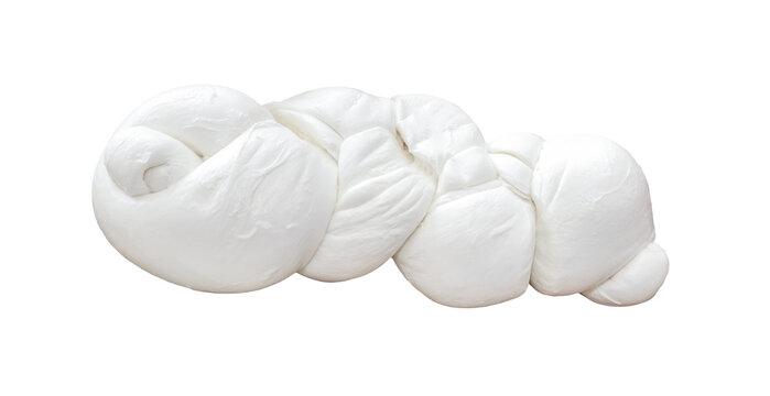 Braided buffalo mozzarella cheese, freshly isolated on a transparent background