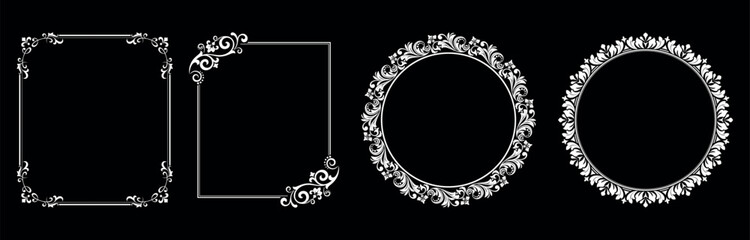 Set of decorative frames Elegant vector element for design in Eastern style, place for text. Floral black and white borders. Lace illustration for invitations and greeting cards.