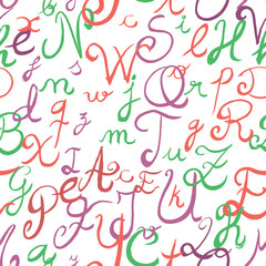 Seamless vector repeating pattern with coloured letters on a white background