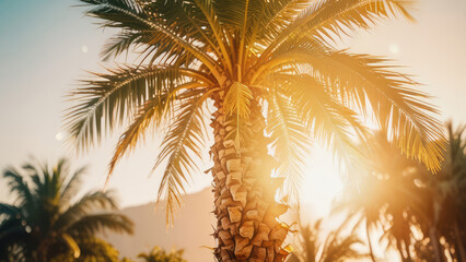 Tropical background. Palm trees on sky background.