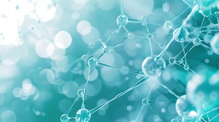 A minimalistic science presentation template with a Plexus background in teal and white, high-quality image