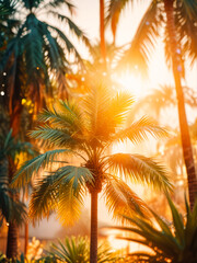 Tropical background. Palm trees on sky background.