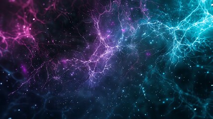 A minimalistic science template with a Plexus background in purple and teal, clean design and ultra HD quality