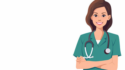 Fototapeta premium Portrait of a female doctor isolated on a white background. Avatar of a nurse with a stethoscope. Free space for text.