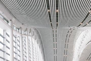 Modern architecture of ceiling, structure for interior building at Shanghai pudong airport.