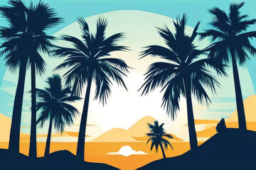 Tropical background. Palm trees on sky background.