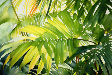Fototapeta premium Tropical background. Palm trees on sky background.