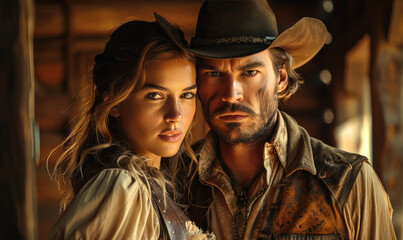 Beautiful Cowboy Couple Embracing