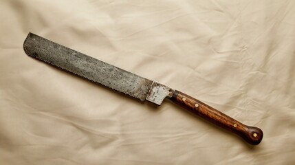 A single, modern hand saw with a streamlined design, placed diagonally on a plain, neutral-toned background