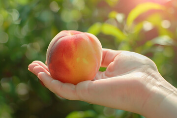 Hand Holding a Fresh Peach