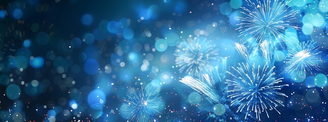 Obraz premium New Year Fireworks Display Blue Background