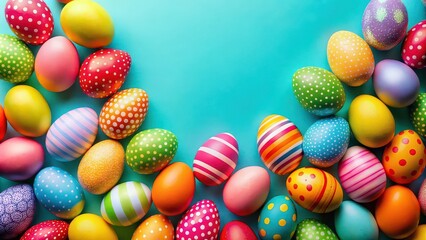 Obraz premium Colorful Easter eggs arranged on a vibrant backdrop, Easter, eggs, holiday, vibrant, colorful, spring, festive
