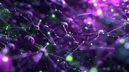 A modern and clean Plexus-style background with purple and green nodes for a tech presentation, high-quality image
