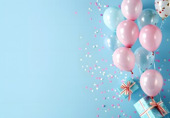 Party Background with Balloons, Confetti, and Gifts