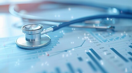 Close-up of a stethoscope on a financial report, symbolizing the intersection of healthcare and finance.