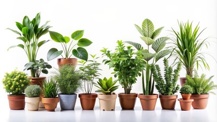 Fototapeta premium of various botanical plants on a white background, botanical, plants, foliage, leaves, flowers,nature, greenery