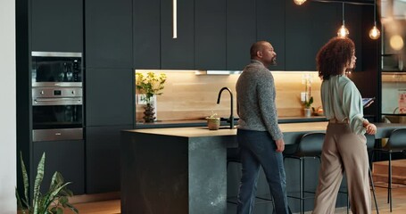 House, people and real estate agent with customer for home sale, consultation and property investment. Business, realtor and client with tablet for purchase with discussion or negotiation for renting