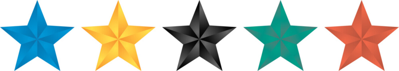 Five 3d stars in different colors