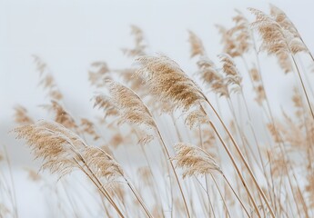 Obraz premium Beige Reeds Swaying in the Wind, Minimalist Nature Photography