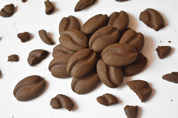 Chocolate truffles close-up, coffee-looking