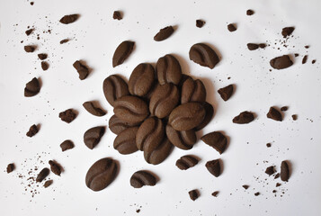 Chocolate truffles close-up, coffee-looking