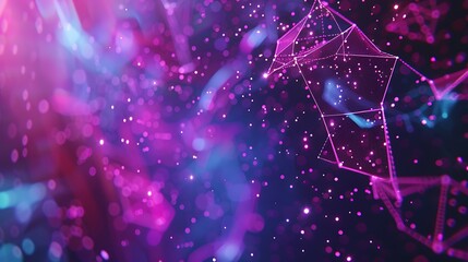 A modern technology presentation with a Plexus background in neon colors, simple and clean layout, high-quality image