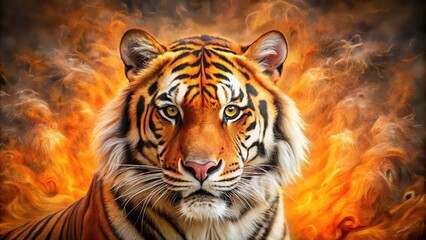 Naklejka premium Abstract orange tiger artwork showcasing the dual essence of the wild , wildlife, nature, abstract, vibrant, fierce, predator