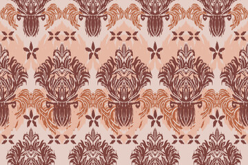 Ikat floral paisley embroidery seamless pattern on background. Ikat ethnic flower oriental pattern traditional. Aztec style abstract vector illustration. design for ikat floral fashion fabric,clothing