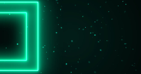 Obraz premium Starry galaxy space-type rectangle box glowing particle. Sparks burst neon astronomy cosmos universe fantasy inspiration jump bg. Punky ray spaceship starting exploding fractal fog idea.