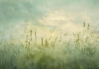 Fototapeta premium Dreamy Meadow Grass with Hazy Sky