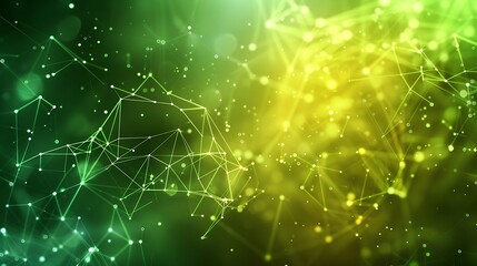 A modern technology template with a Plexus background in green and yellow, simple design and high-quality image