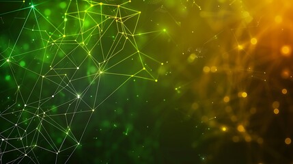 A modern technology template with a Plexus background in green and yellow, simple design and high-quality image