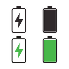 smartphone battery charging and full battery icon set