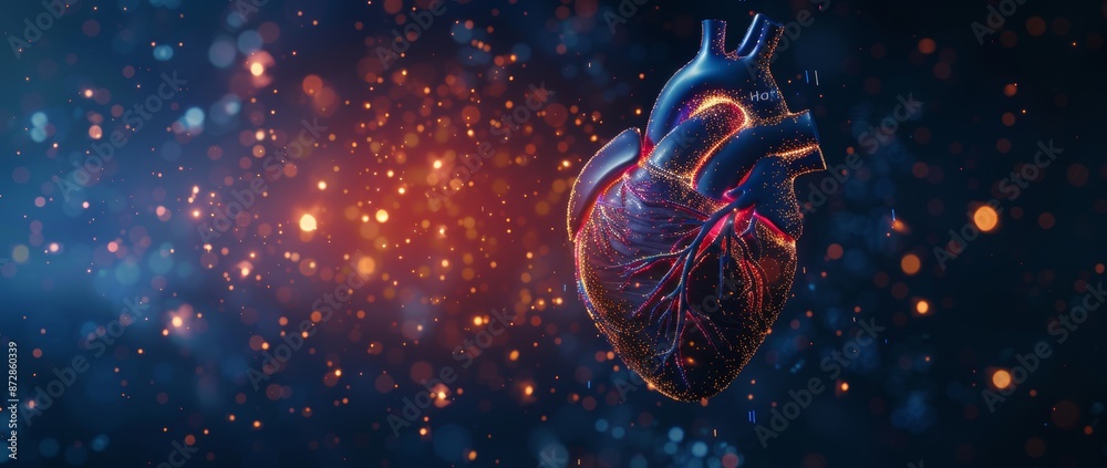 Aufkleber Red abstract human heart. Medical concept. Low poly style design. Geometric background. Wireframe light connection structure. Simple 3D graphic design idea.