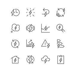 Set of energy related icons, energy costs, eco friendly power and linear variety vectors.	
