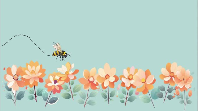 background with flowers and bee flying