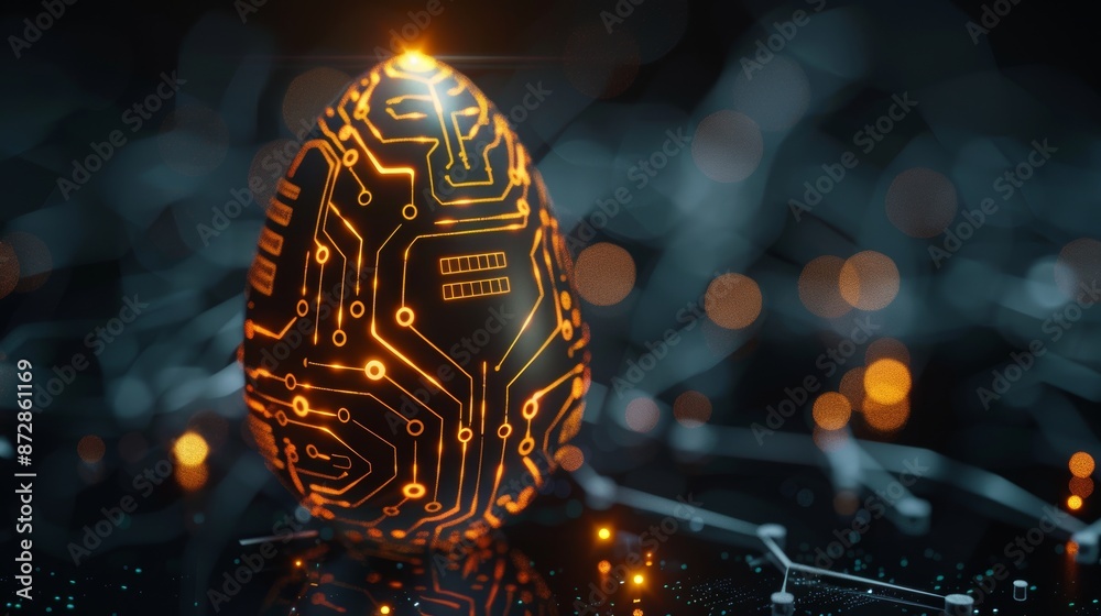 Poster Modern illustration of an abstract 3D egg with circuit board texture.