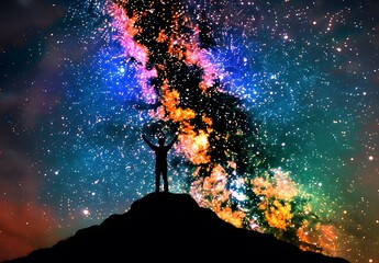 Obraz premium Silhouette of Person Under Milky Way Galaxy