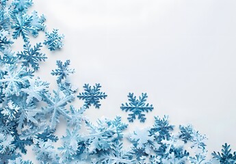 Blue Snowflake Border on White Background