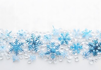 Blue Snowflake Border on White Background